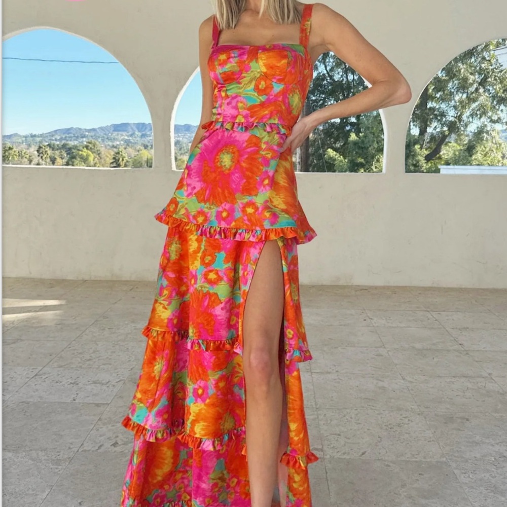 Show Me Your MuMu Pink and Orange Floral High Low Dress